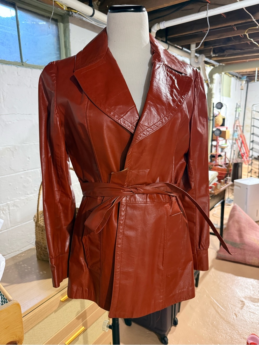 Vintage Women's Rust Red Leather Belted Jacket